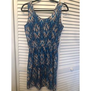 Blue & Tan Patterned Dress